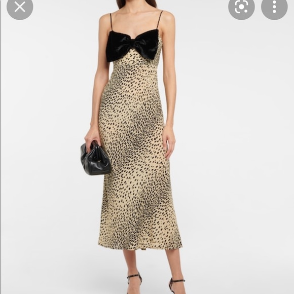 RIXO LONDON Leanna Halter MIDI Bow Leopard Maxi Dress S Backless Bias - Picture 3 of 5